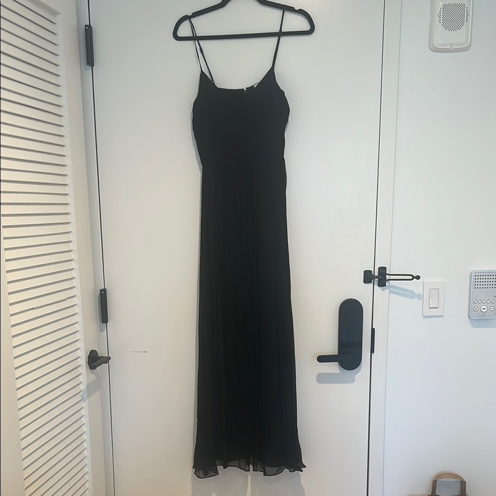 Black Ribbed Ruffled Maxi Slip Dress
